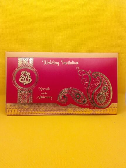 Red Colour long wedding invitation
