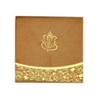 Top Open Brown and gold wedding invitation.