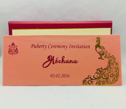 Pink  Folding Puberty Ceremony Invitation.