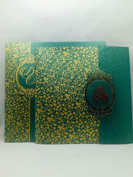 Green Emboss New Design Wedding Invitation.