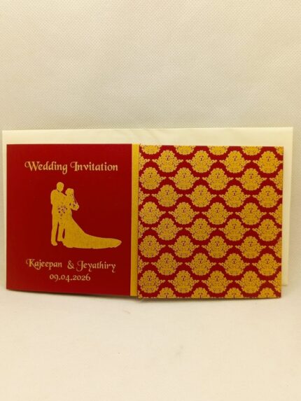 Door Open Small Maroon Colour Wedding Card